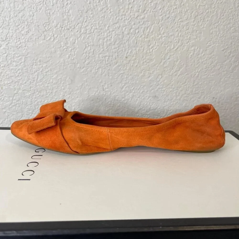 Christian Dior Ballet Flats Orange Suede Bow Ribbon Women's‎ Size 39 EU/9 US